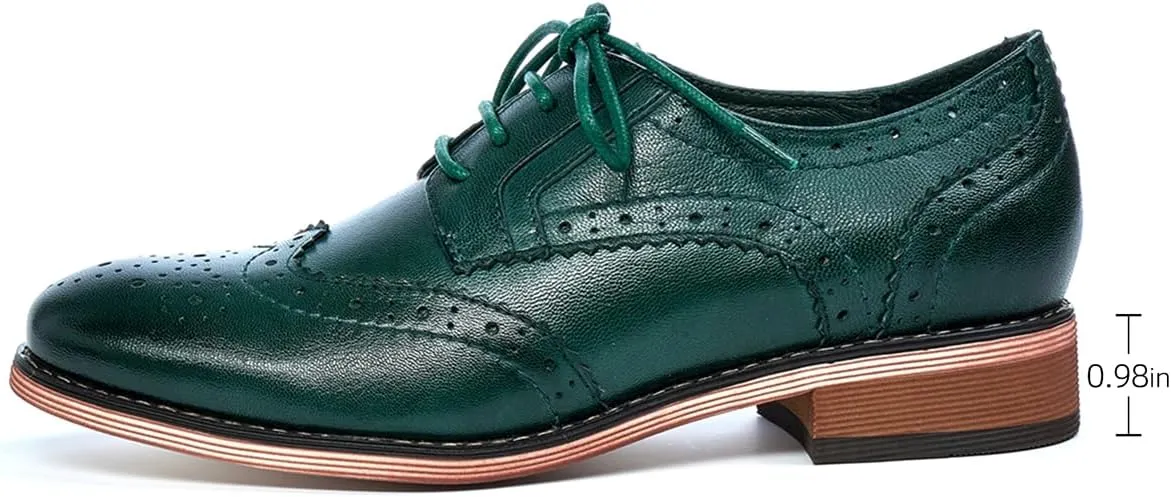 Mona flying Women's Leather Perforated Lace-up Oxfords Brogue Wingtip Derby Shoes for ladis Women