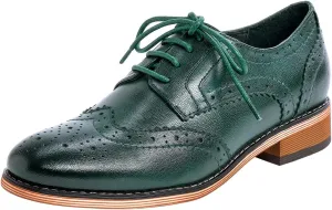 Mona flying Women's Leather Perforated Lace-up Oxfords Brogue Wingtip Derby Shoes for ladis Women