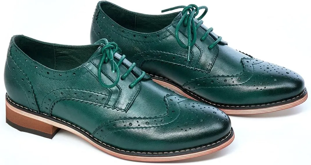 Mona flying Women's Leather Perforated Lace-up Oxfords Brogue Wingtip Derby Shoes for ladis Women