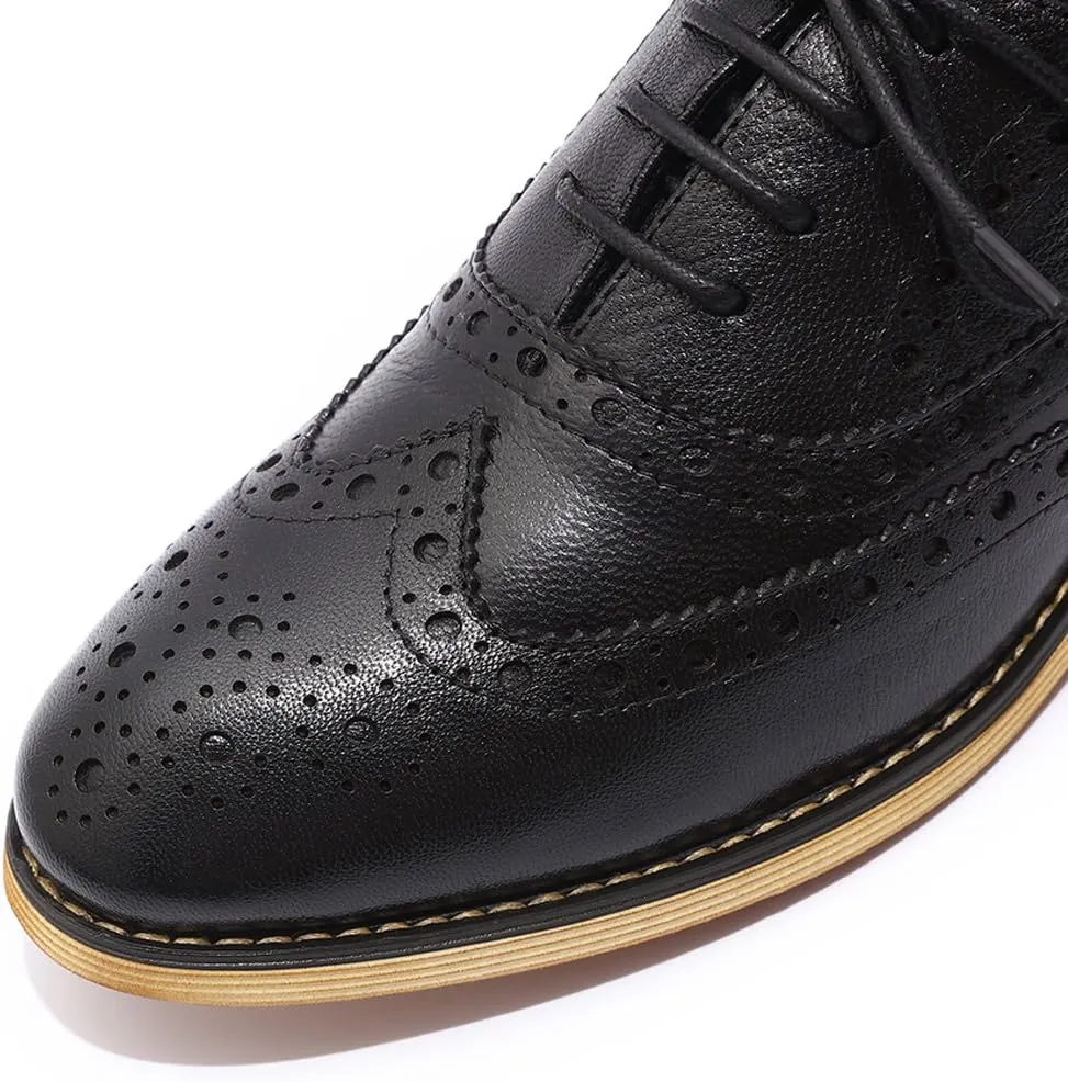 Mona flying Women's Leather Perforated Lace-up Oxfords Brogue Wingtip Shoes for Ladies Women