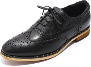 Mona flying Women's Leather Perforated Lace-up Oxfords Brogue Wingtip Shoes for Ladies Women