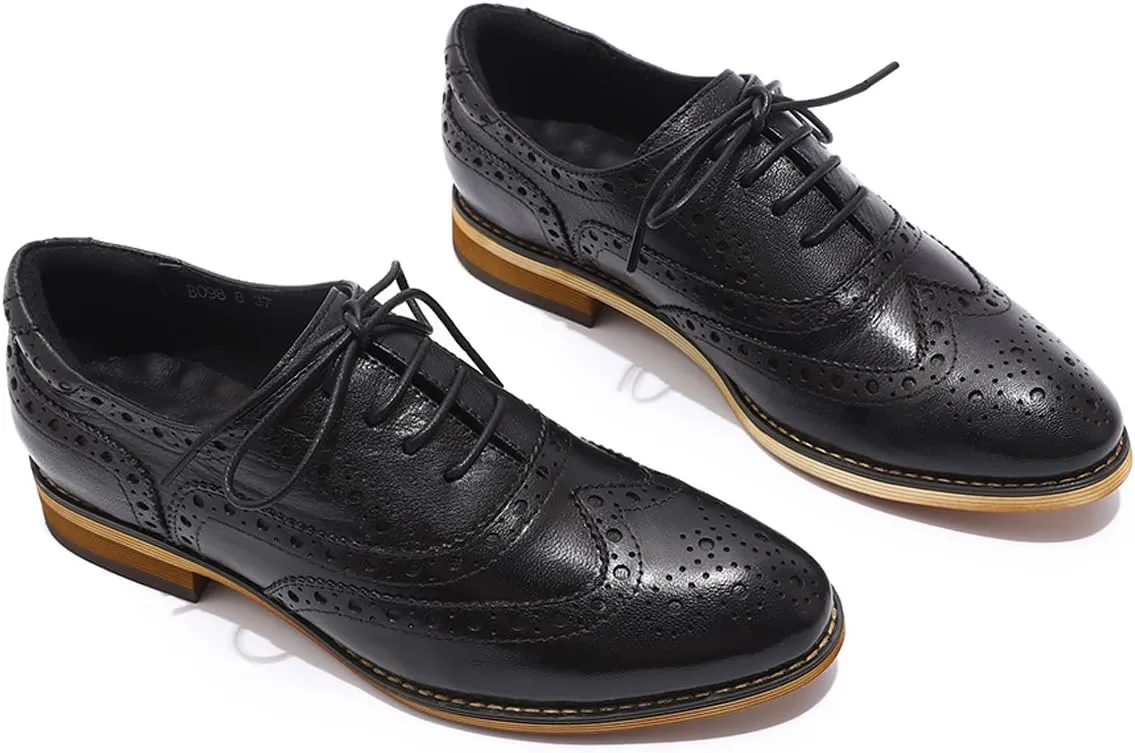 Mona flying Women's Leather Perforated Lace-up Oxfords Brogue Wingtip Shoes for Ladies Women