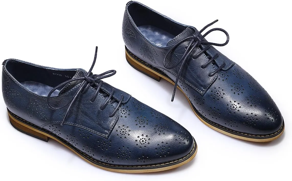 Mona flying Women's Printed Oxfords Brogue Derby Ladies Lace up Leather Shoes