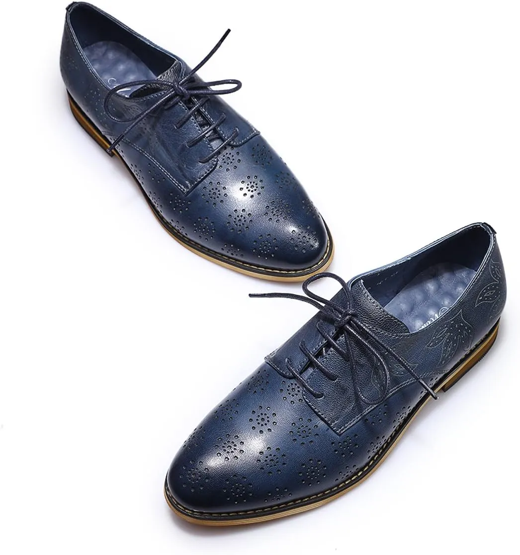 Mona flying Women's Printed Oxfords Brogue Derby Ladies Lace up Leather Shoes