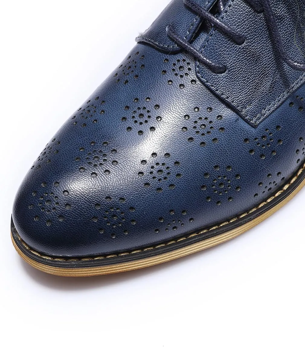 Mona flying Women's Printed Oxfords Brogue Derby Ladies Lace up Leather Shoes