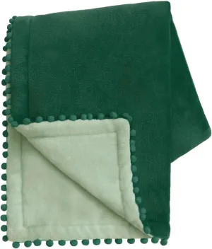 MONDAY MOOSE Cozy Fleece Throw Blanket with Pom Pom Fringe, Super Soft Lightweight Blanket, Double-Sided Designs, for Couch Bed Sofa Home Decor (50x60 inch, Dark Green/Sage)