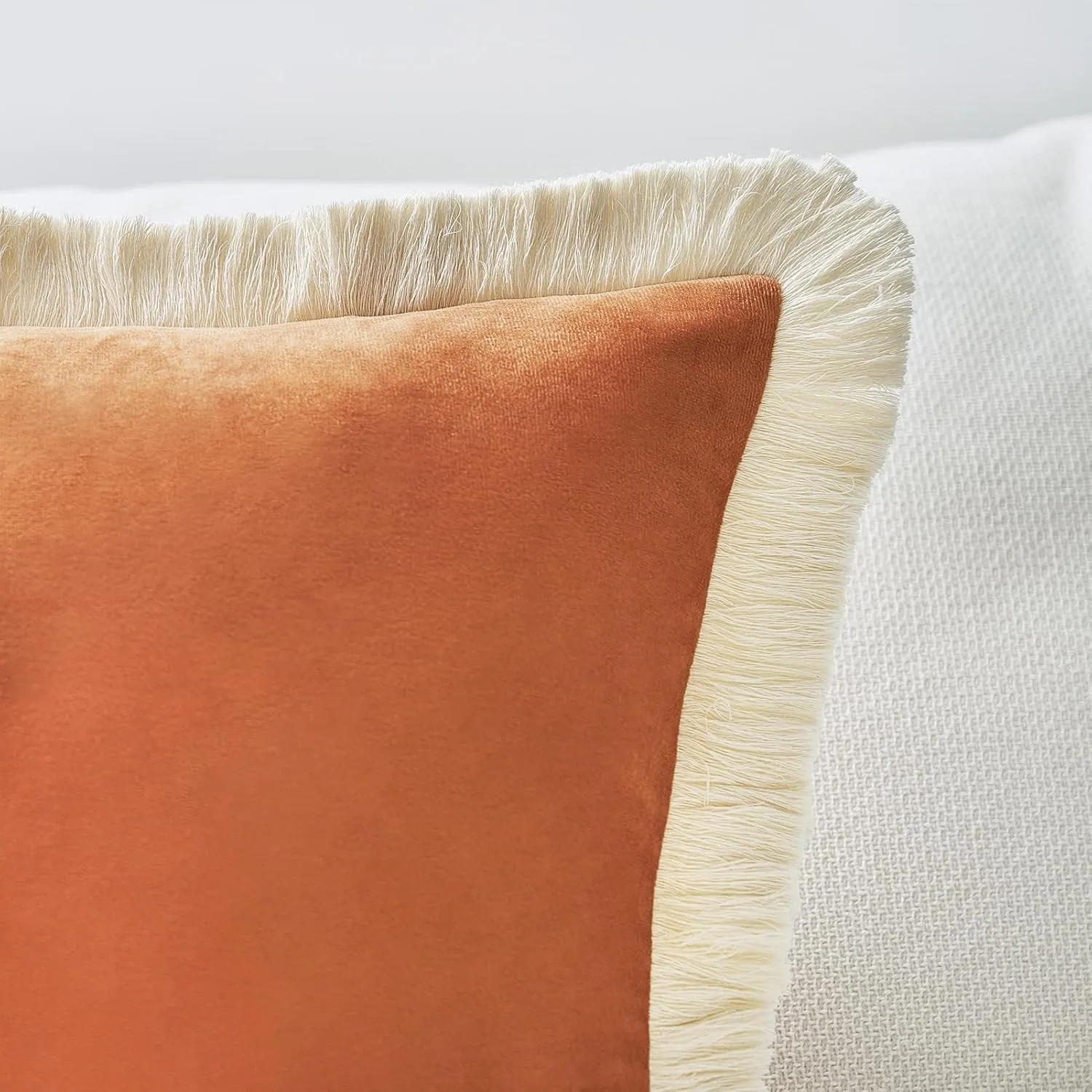 MONDAY MOOSE Decorative Throw Pillow Covers Cushion Cases, Set of 2 Soft Velvet Modern Fringe Tassel Designs, Mix and Match for Home Decor, Pillow Inserts Not Included (Orange, 20x20 inch)