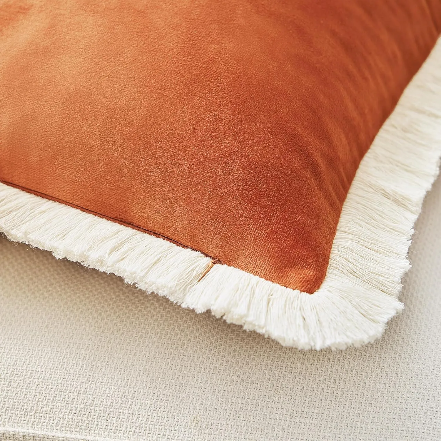 MONDAY MOOSE Decorative Throw Pillow Covers Cushion Cases, Set of 2 Soft Velvet Modern Fringe Tassel Designs, Mix and Match for Home Decor, Pillow Inserts Not Included (Orange, 20x20 inch)
