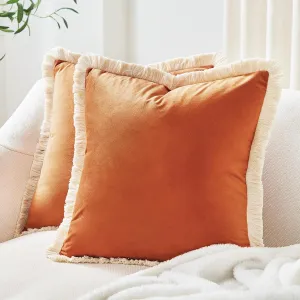 MONDAY MOOSE Decorative Throw Pillow Covers Cushion Cases, Set of 2 Soft Velvet Modern Fringe Tassel Designs, Mix and Match for Home Decor, Pillow Inserts Not Included (Orange, 20x20 inch)