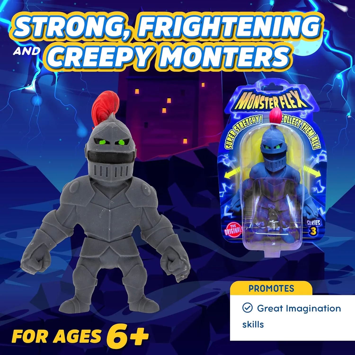 Monster Flex Stretchy Toys for Boys and Girls - 14 Unique Spooky Stretch Monsters - Stretch Guy Toys for Kids Birthday Gift Party Favors, Sensory Fidget Stress Toys for Kids - Series 3 (Ghost Knight)
