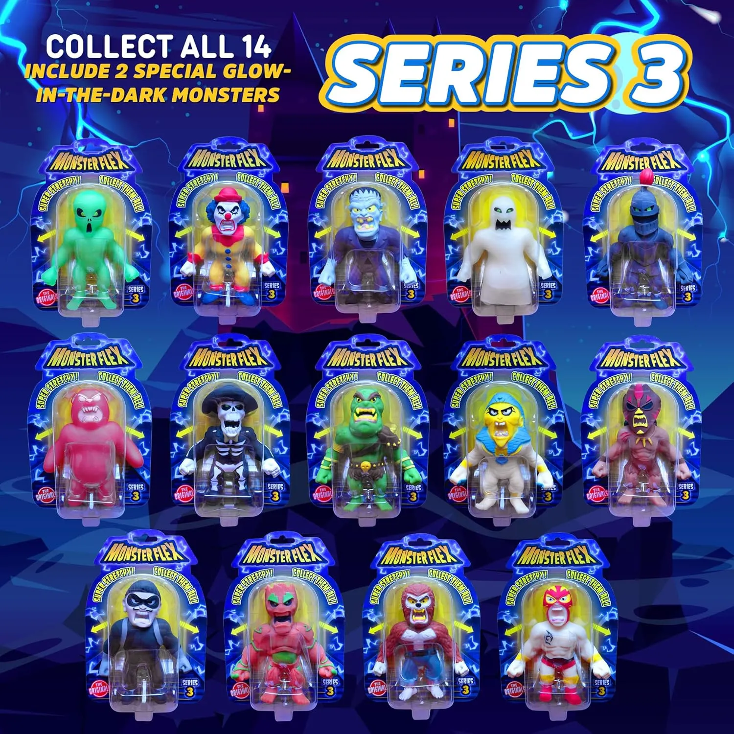 Monster Flex Stretchy Toys for Boys and Girls - 14 Unique Spooky Stretch Monsters - Stretch Guy Toys for Kids Birthday Gift Party Favors, Sensory Fidget Stress Toys for Kids - Series 3 (Ghost Knight)
