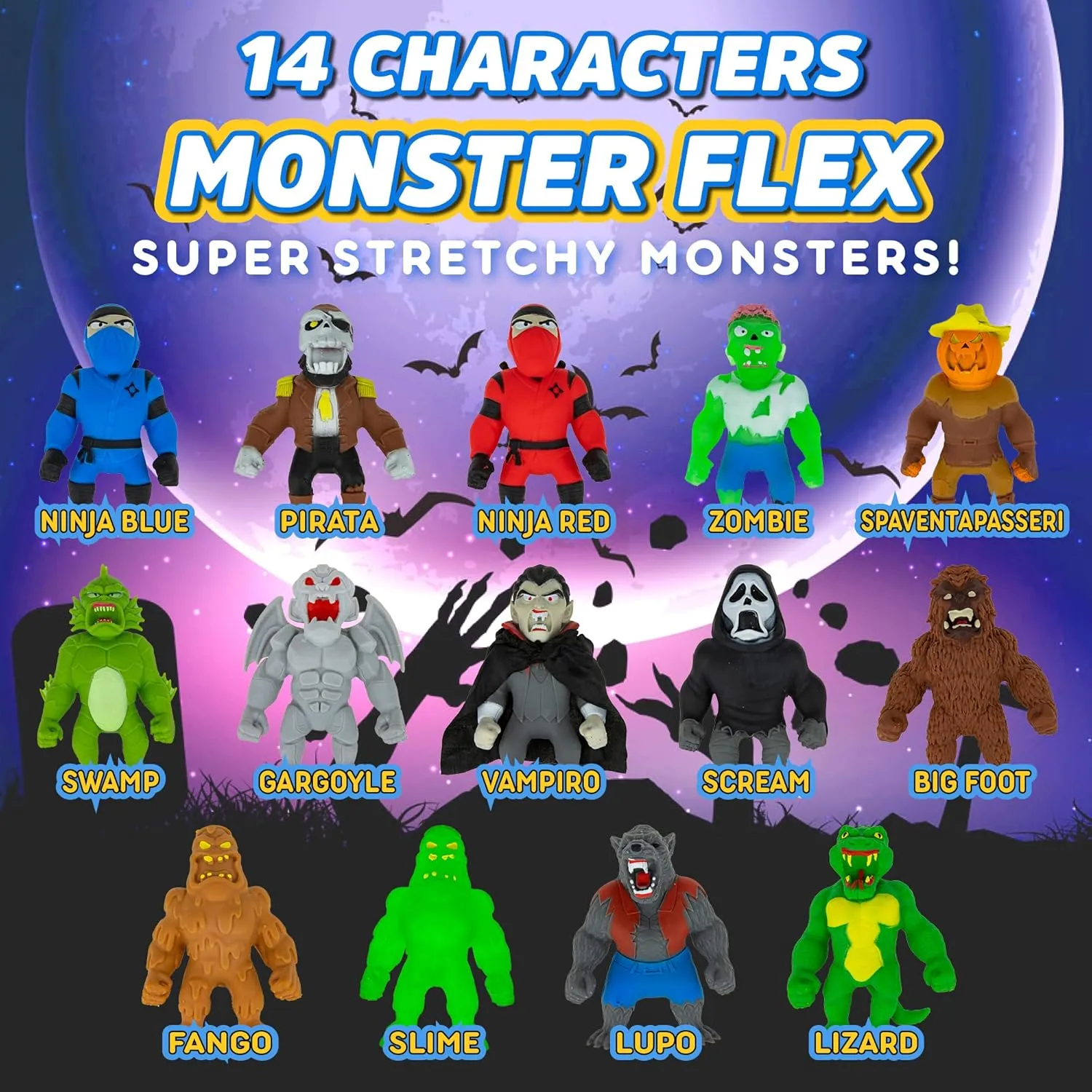 Monster Flex Stretchy Toys for Boys and Girls - Spooky Stretch Monsters, Stretch Guy Toys for Kids Birthday Party Favors - Series 2 (Vampire)