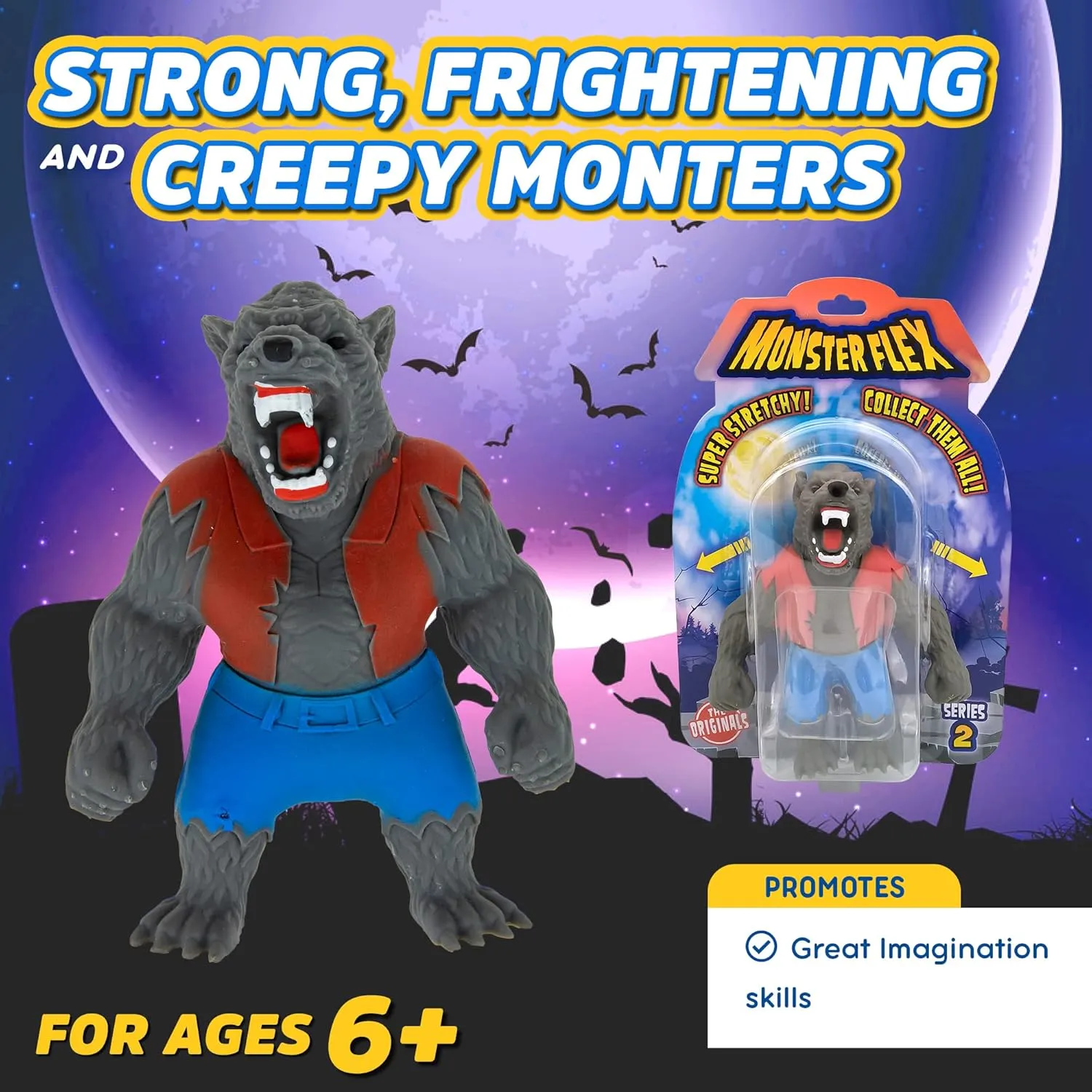 Monster Flex Stretchy Toys for Boys and Girls - Spooky Stretch Monsters, Stretch Guy Toys for Kids Birthday Party Favors - Series 2 (Vampire)