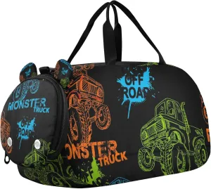 Monster Truck Car Colorful Sports Duffle Bag for Girls Boys, Gym Bag with Shoe Compartment, Kids Travel Overnight Weekender Shoulder Bag