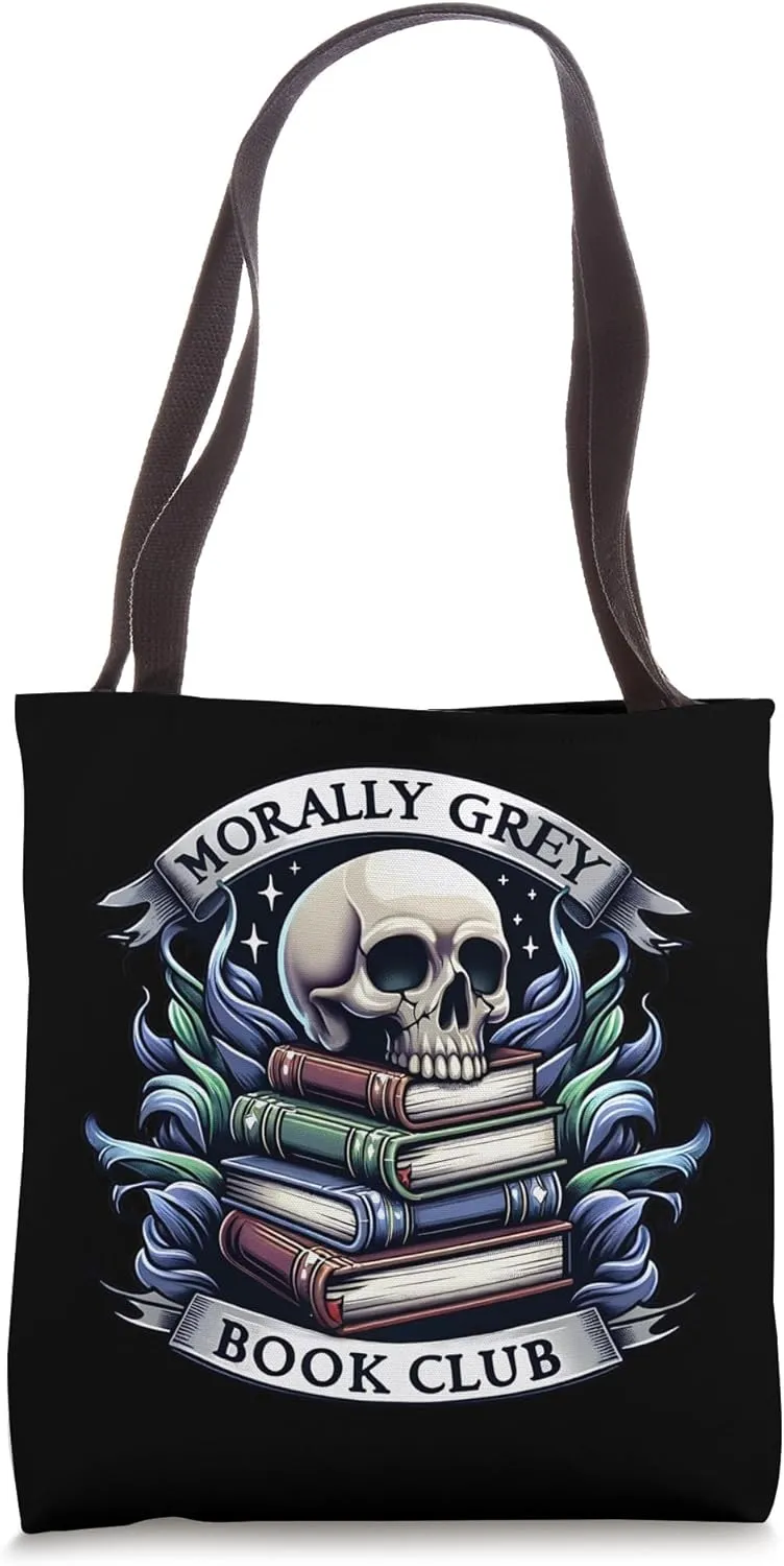 Morally Grey Book Club Skull Design for Readers Tote Bag