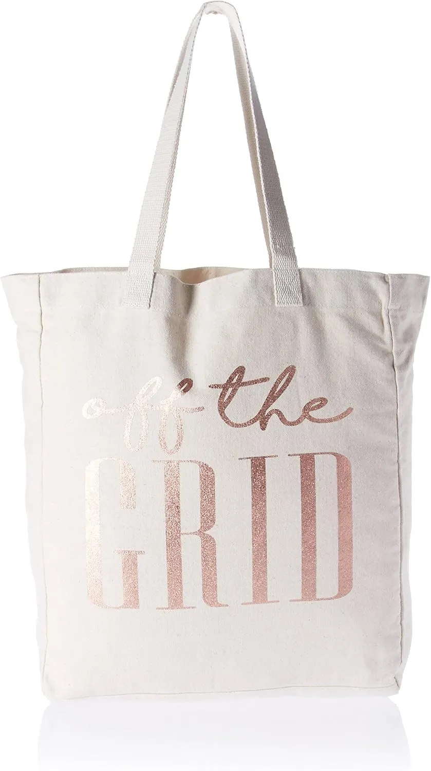 Mud Pie Rose Gold Metallic Travel Canvas Tote, Off The Grid