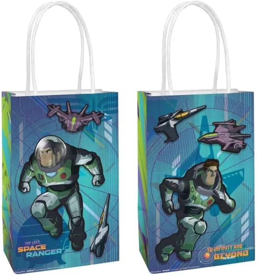 Multicolor Toy Story Buzz Lightyear Create Your Own Paper Bag with Add-ons (Pack of 8) - 8.25" x 5" x 3.25" - Perfect for Kids' Parties & Gifts
