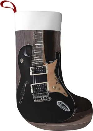 (Musical Guitar) Personalized Christmas Stockings 17.7 in Polyester Plush Classic Fireplace Hanging Stockings Toys Candy Gifts Stockings Bags Family Holiday Xmas Party Decorations
