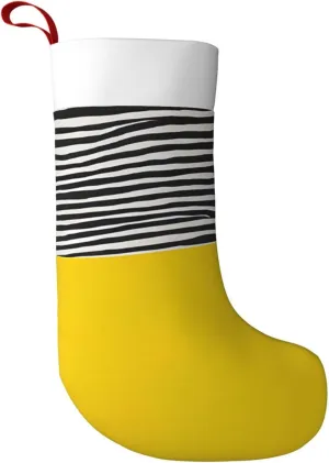 (Mustard Yellow and Black Print) Personalized Christmas Stockings 17.7 in Polyester Plush Classic Fireplace Hanging Stockings Toys Candy Gifts Stockings Bags Family Holiday Xmas Party Decorations