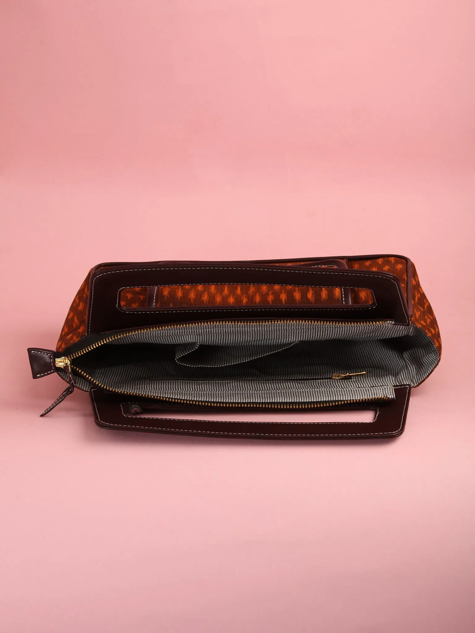 Mustard Yellow Ikat Baguette Bag with Vegan Leather Top Handles - B0901