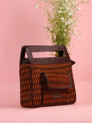 Mustard Yellow Ikat Baguette Bag with Vegan Leather Top Handles - B0901