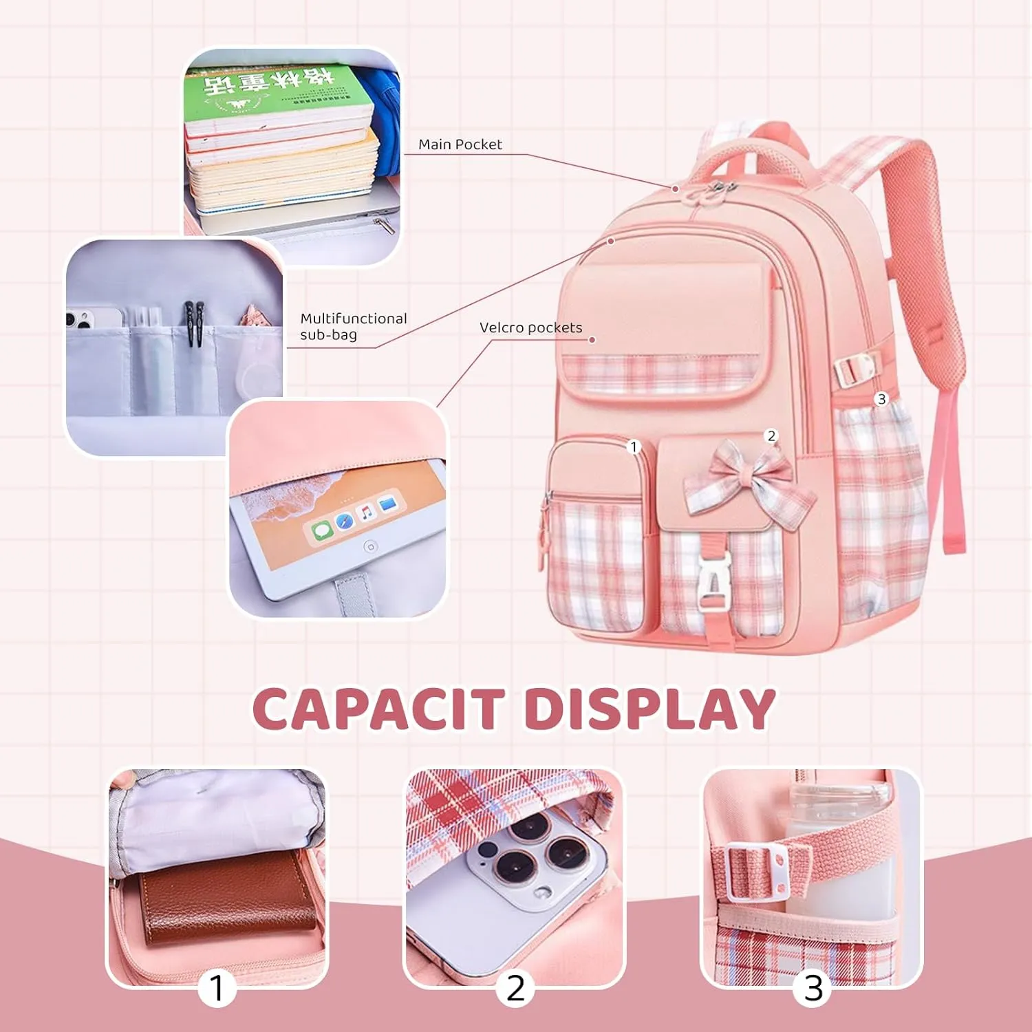mygreen Cute Kawaii Kids Backpack for Girls - Anti - Theft, Multiple Pockets School Book Bags for Primary & Middle School Students Blue Large