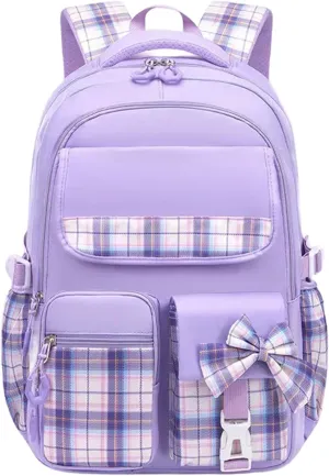 mygreen Cute Kawaii Kids Backpack for Girls - Anti - Theft, Multiple Pockets School Book Bags for Primary & Middle School Students Purple Large