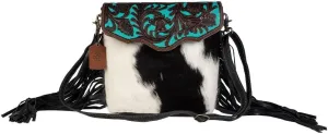 Myra Bag female Aqua Hand-Tooled Bag Upcycled Cotton & Cowhide Leather S-2856