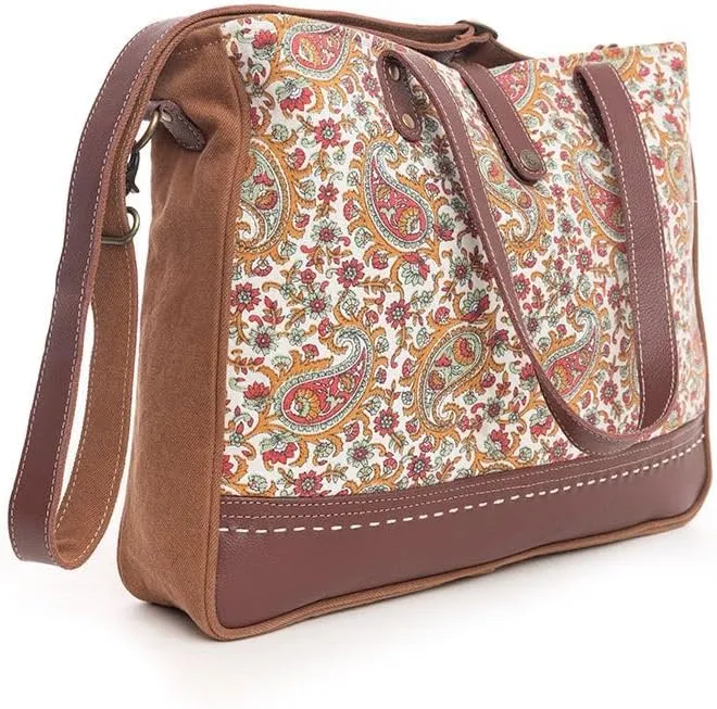 Myra Bag Western Leather Weekender Bag for Women - Upcycled Canvas Shoulder Handbag Dark Rose