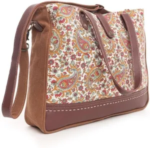 Myra Bag Western Leather Weekender Bag for Women - Upcycled Canvas Shoulder Handbag Dark Rose
