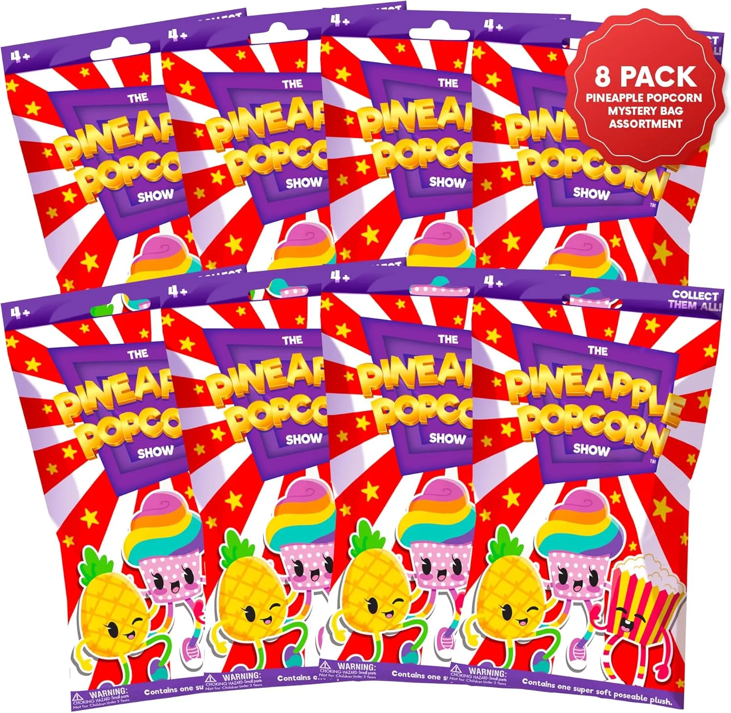 Mystery Assortment A 8-Pack | Mini Figures for Kids | Collectible Plush Toys | Stocking Stuffer | Mystery Bags for Girls & Boys | Assorted Poseable Snack Shaped Figures