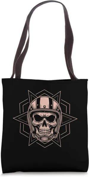 Mystical Skull with Biker Helmet Hexagonal Geometry Tote Bag