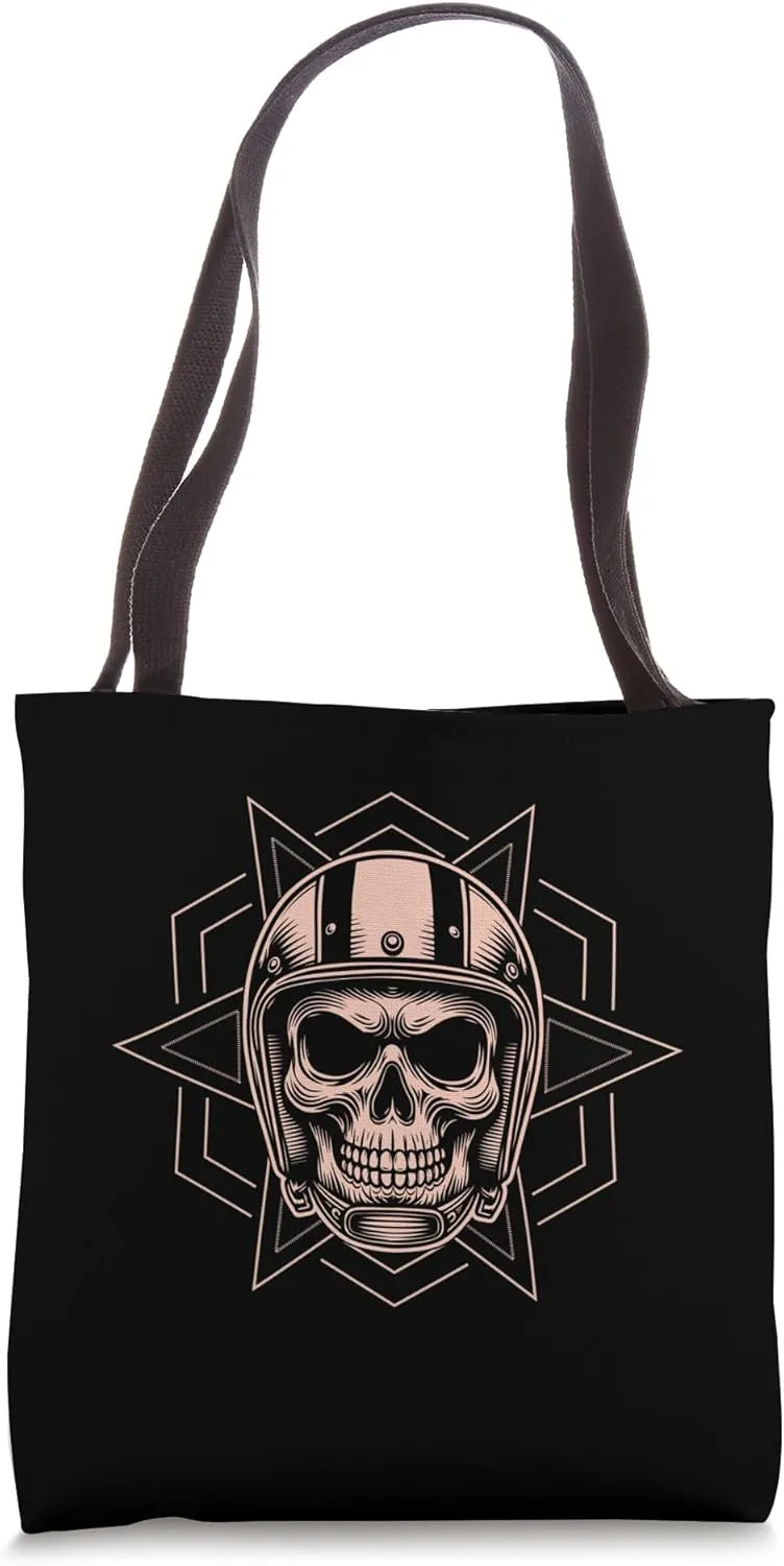 Mystical Skull with Biker Helmet Hexagonal Geometry Tote Bag