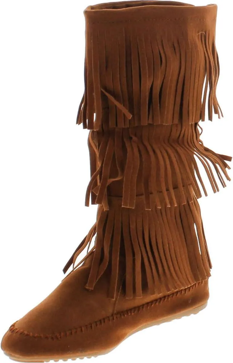 Nature Breeze Womens Cherokee-03 Fringe Mocassin Faux Suede Boots