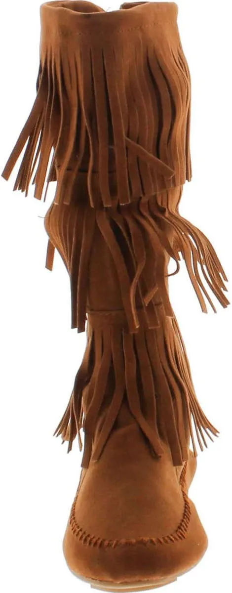 Nature Breeze Womens Cherokee-03 Fringe Mocassin Faux Suede Boots