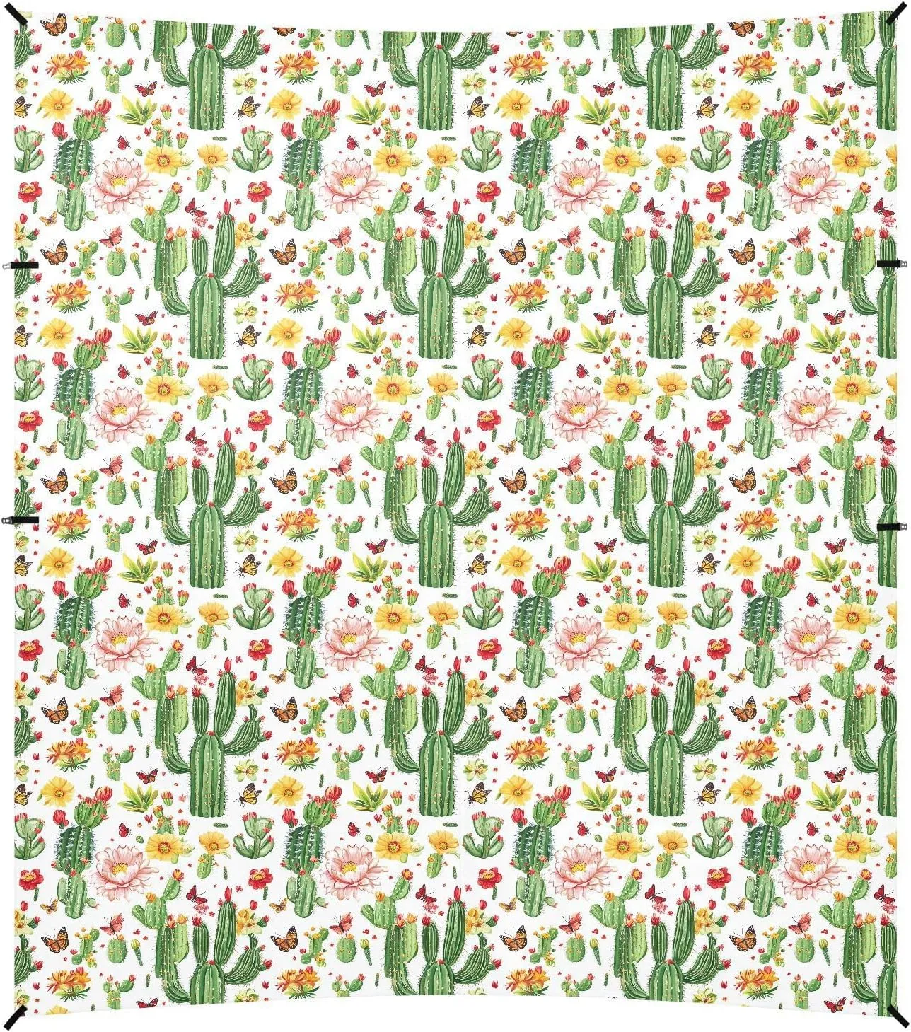 Nature Cactus Flowers Colorful Stable Beach Tent UPF50 Waterproof Outdoor Sun Shade Includes Sand Shovel, Sandbags, Stability Poles for Camping, Fishing, Backyard Fun