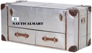Nautical-Mart Hawker Storage Trunk Chest Of Drawers Aluminium Aviator Home Decor