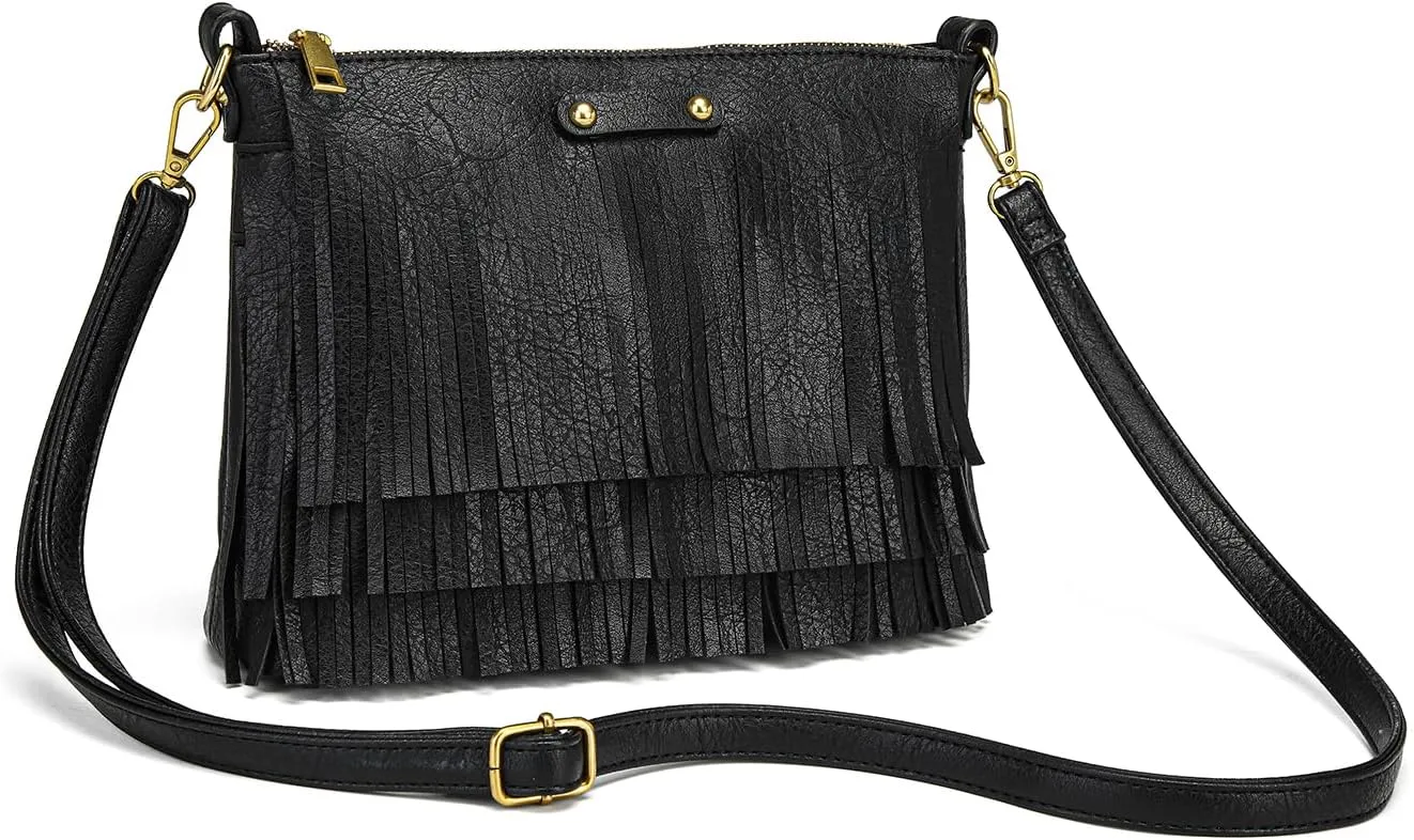 New Women Boho Fringe Crossbody Purse Vintage Tassel Sling Bag Trendy Handbag