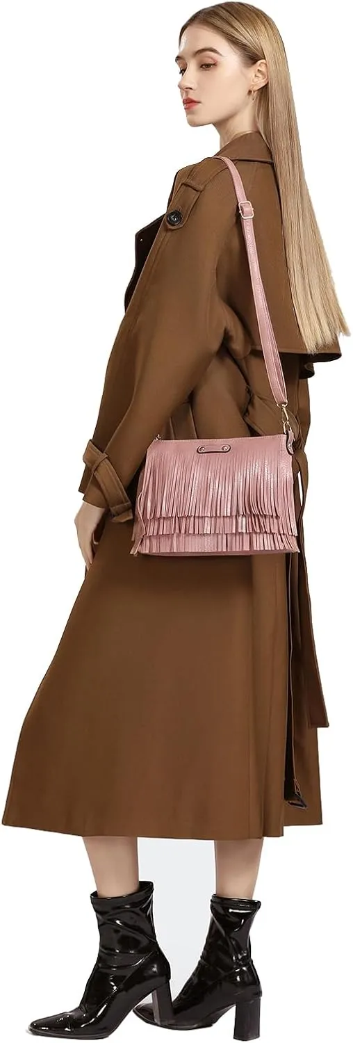 New Women Boho Fringe Crossbody Purse Vintage Tassel Sling Bag Trendy Handbag