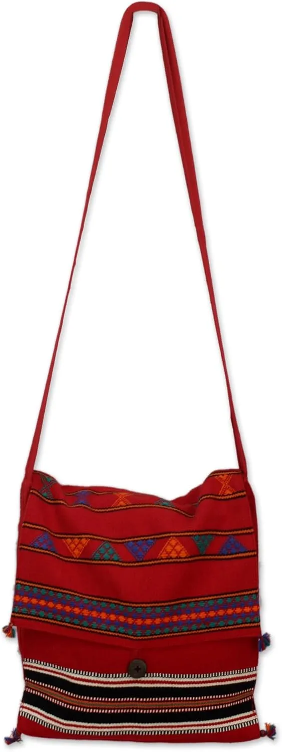 NOVICA Artisan Handmade Cotton Shoulder Bag Unique Woven Handbags Multicolor Fiesta Embroidered striped India Embellished