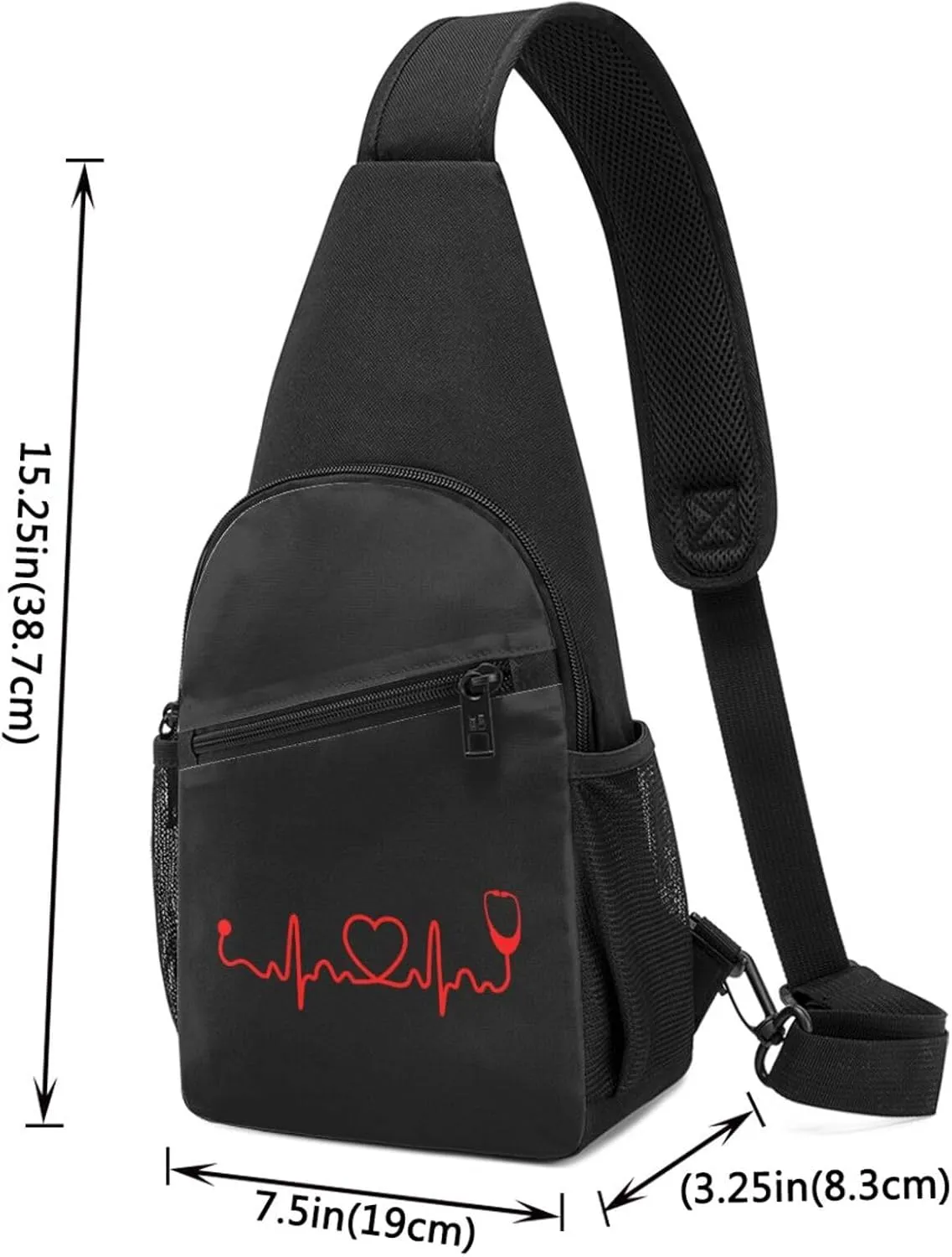 Nurse Stethoscope Heartbeat Chest Pack Leisure Shoulder Crossbody Chest Bag, Black