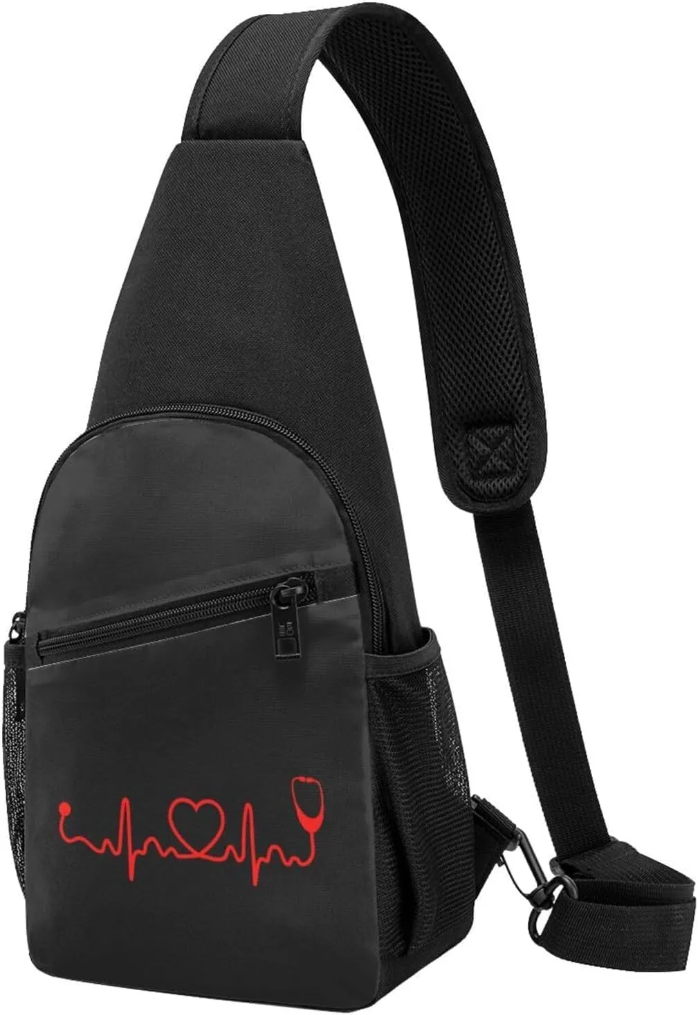 Nurse Stethoscope Heartbeat Chest Pack Leisure Shoulder Crossbody Chest Bag, Black