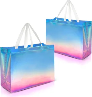 Nush Nush Gradient Gift Bags Extra Large Size – Set of 12 Holographic Pink Ombre Extra Large Gift Bags - Extra Large Goodie Bags, Birthday Gift Bags, Party Favor Bags – 15.5W x 6D x 12H…