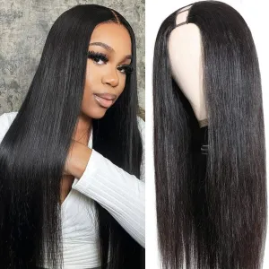 Nvnvdij U Part Wigs Straight Brazilian Virgin Human Hair Wigs for Black Women Upgrade U Part Wigs Glueless Full Head Clip In Half Wig U Shape Wig No Leave Out 180% Density Natural Color