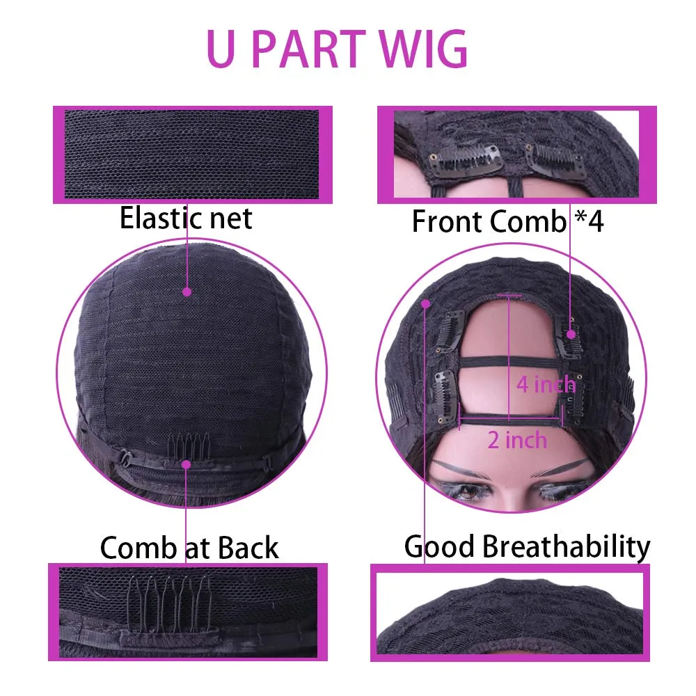 Nvnvdij U Part Wigs Straight Brazilian Virgin Human Hair Wigs for Black Women Upgrade U Part Wigs Glueless Full Head Clip In Half Wig U Shape Wig No Leave Out 180% Density Natural Color