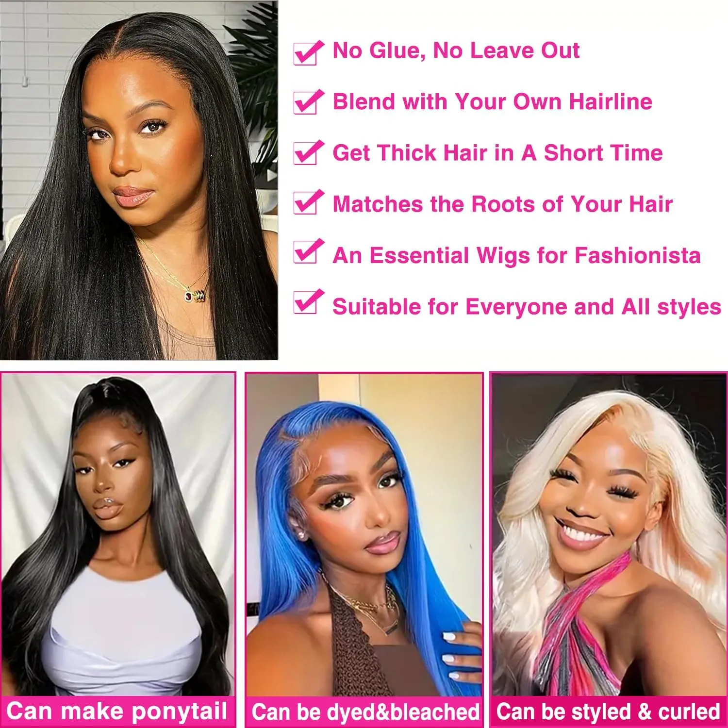 Nvnvdij U Part Wigs Straight Brazilian Virgin Human Hair Wigs for Black Women Upgrade U Part Wigs Glueless Full Head Clip In Half Wig U Shape Wig No Leave Out 180% Density Natural Color