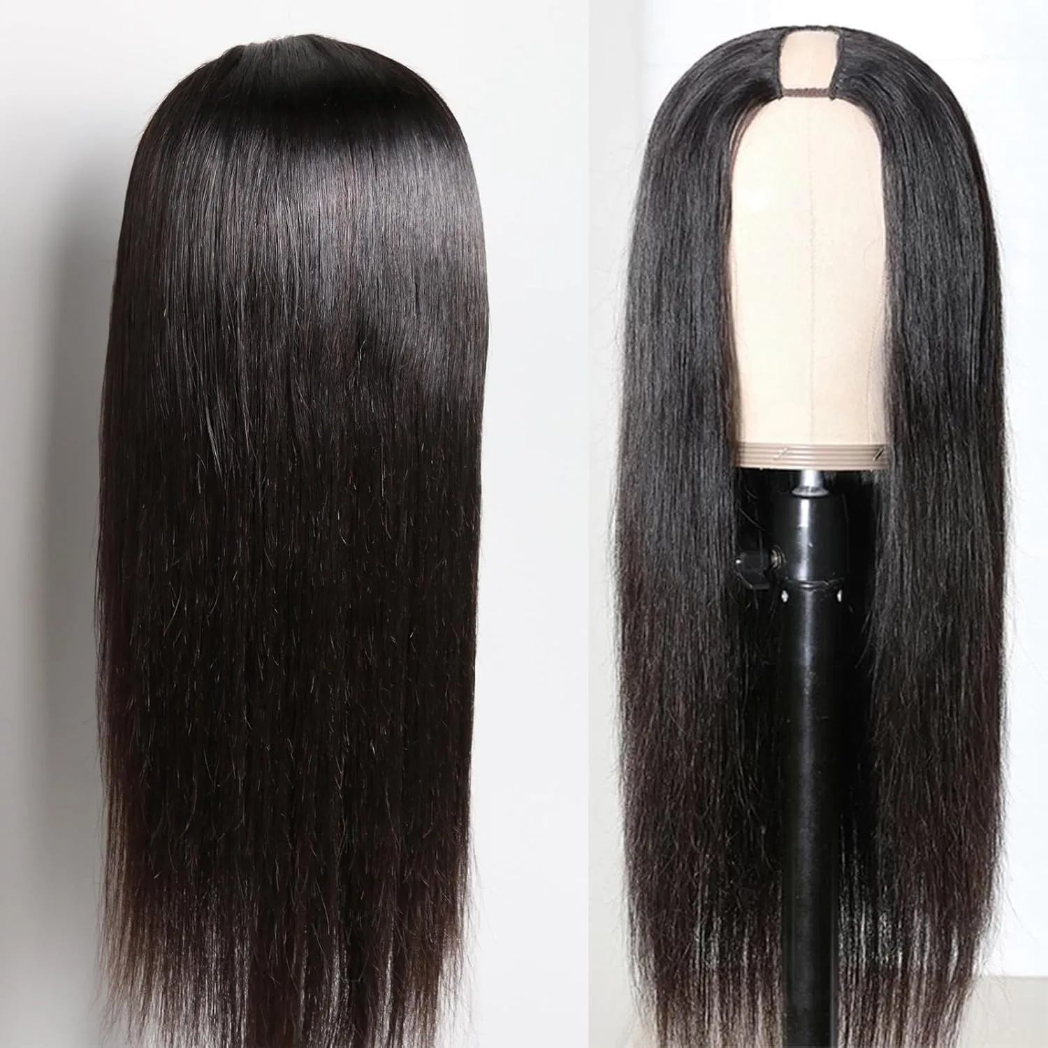 Nvnvdij U Part Wigs Straight Brazilian Virgin Human Hair Wigs for Black Women Upgrade U Part Wigs Glueless Full Head Clip In Half Wig U Shape Wig No Leave Out 180% Density Natural Color