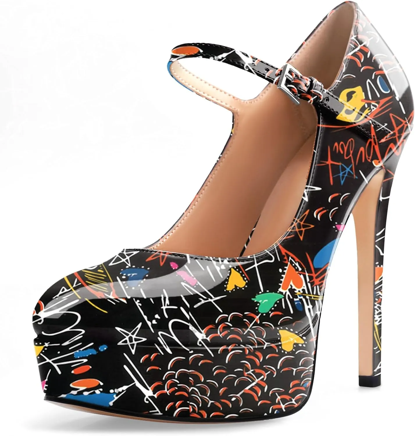 Oh Mispares Women's Platform Stiletto Heels Closed Round Toe Pumps Office Ladies Mary Jane Strap Heeled Pumps Fashion 5.3" Heel Wedding Party Dress Shoes