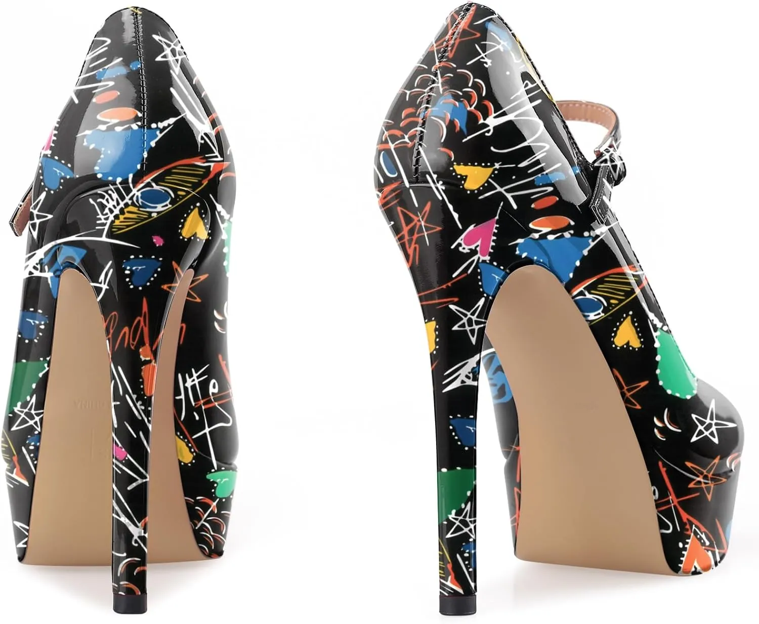 Oh Mispares Women's Platform Stiletto Heels Closed Round Toe Pumps Office Ladies Mary Jane Strap Heeled Pumps Fashion 5.3" Heel Wedding Party Dress Shoes