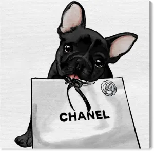 Oliver Gal 'Frenchie Glam White Bag' The Dogs and Puppies Wall Art Decor Collection Contemporary Premium Canvas Art Print